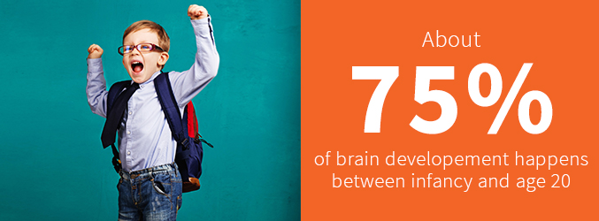 75% of brain development happens between infancy and age 20